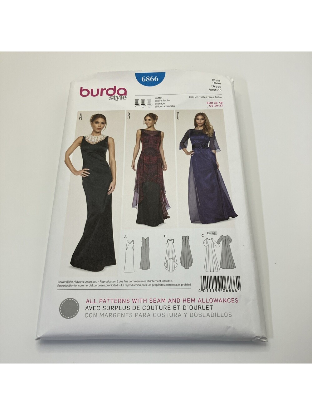 Burda SEWING PATTERN 6866 6199 Misses' Evening Dresses,Overdresses & Belt 10-22
